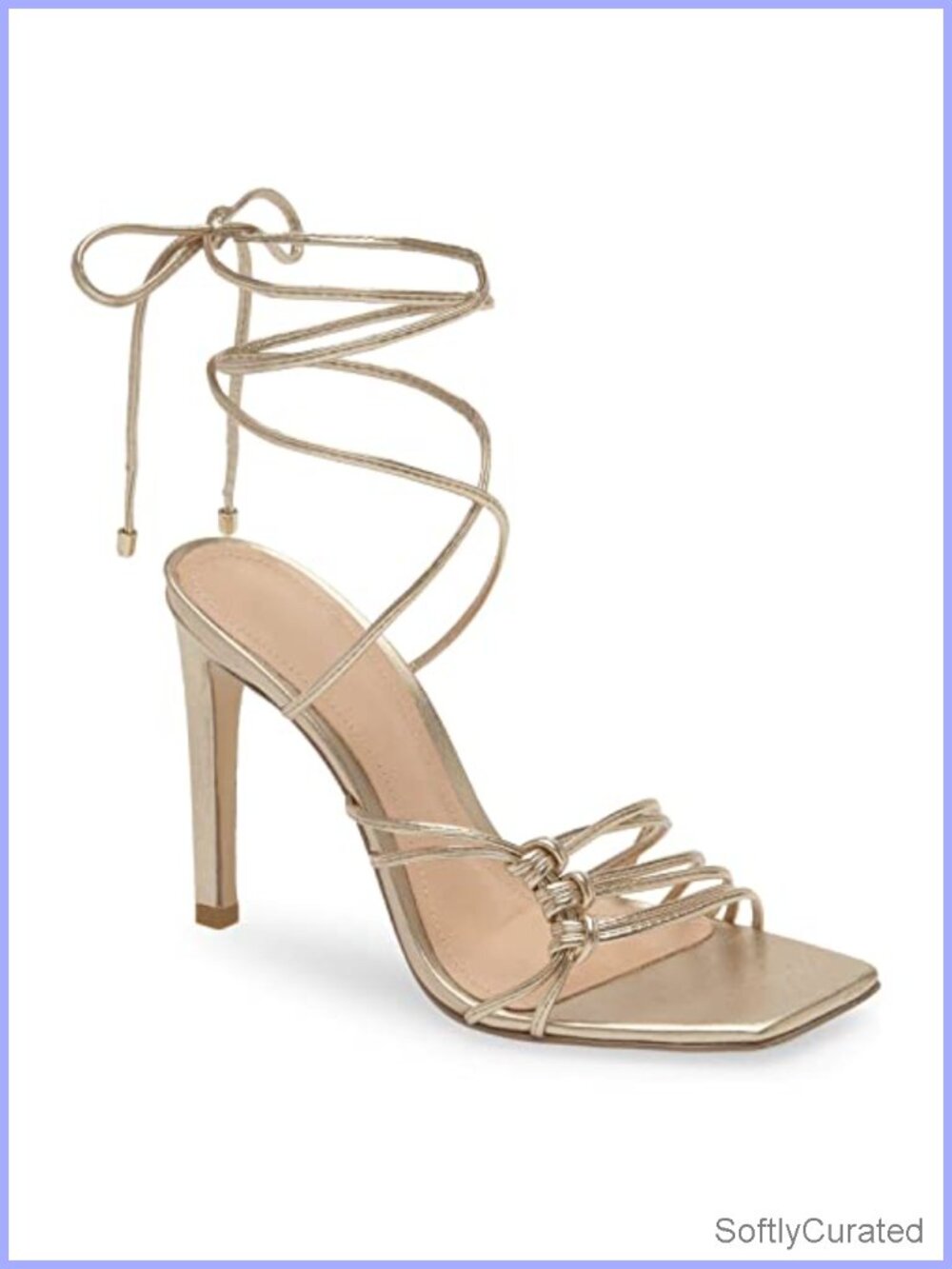 Faux Leather Lace Up Heeled Sandals Square Open Toe Stiletto Strappy Dressy